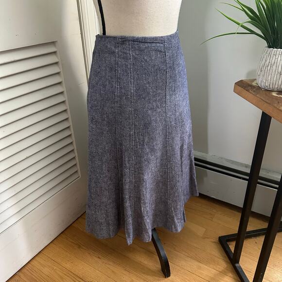 GILANI Skirt Womens 16 Blue Linen Blend Midi A-Line Minimalist Bohemian Chic - Picture 4 of 10